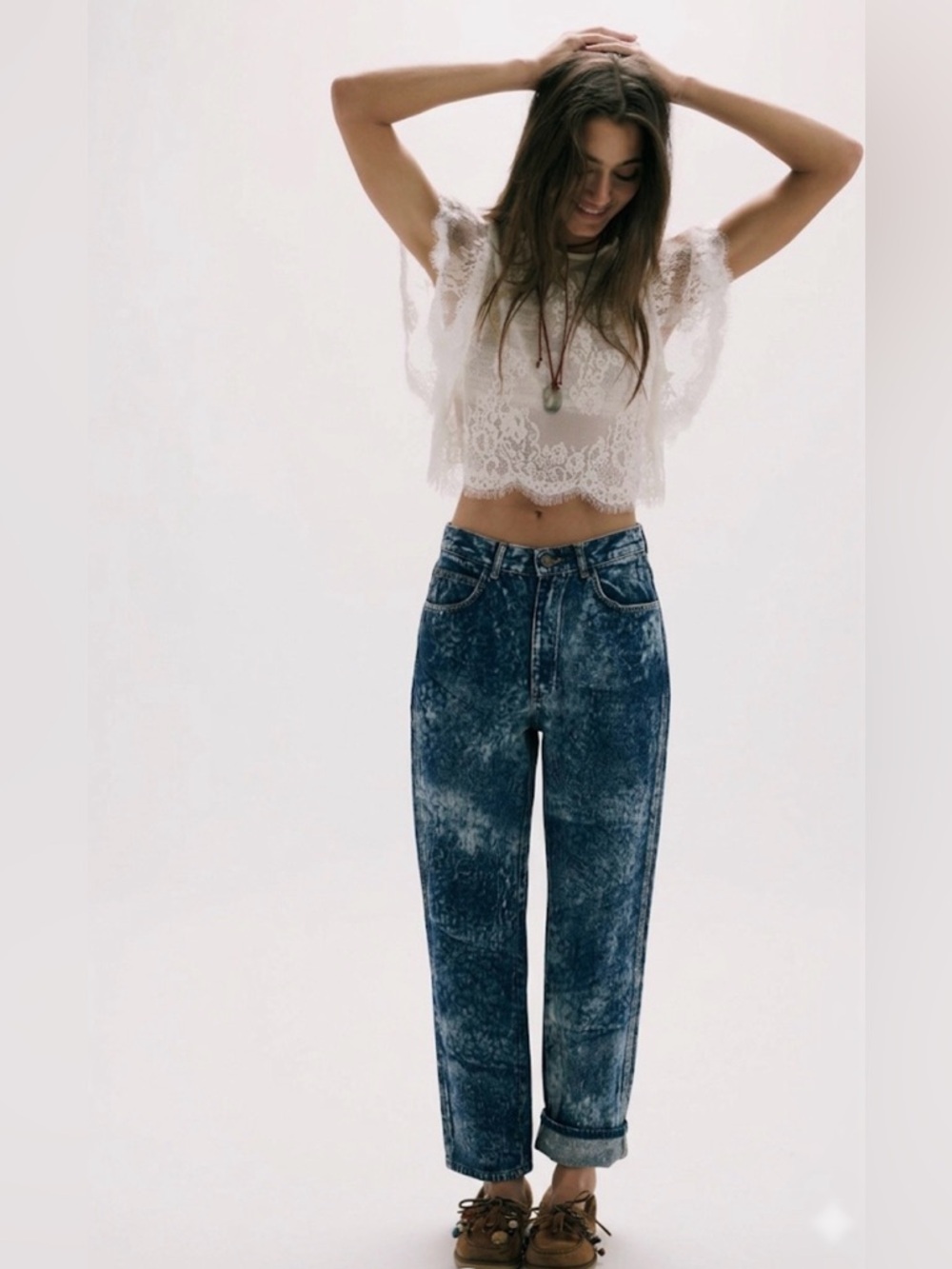 OOAK Artisan Vintage Gitano Hand-Stenciled Lace Jeans
